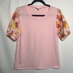 LC Lauren Conrad Pink Tee with Floral Sleeves
